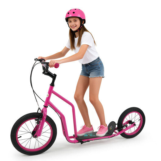 Youth Scooter with Adjustable Handlebar and 16/14-Inch Inflatable Wheels for Age 8+ Years Old-Black