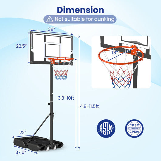3.3-10 Feet Portable Basketball Hoop Adjustable with Base and Wheels LuxuryLifeWay Online Store
