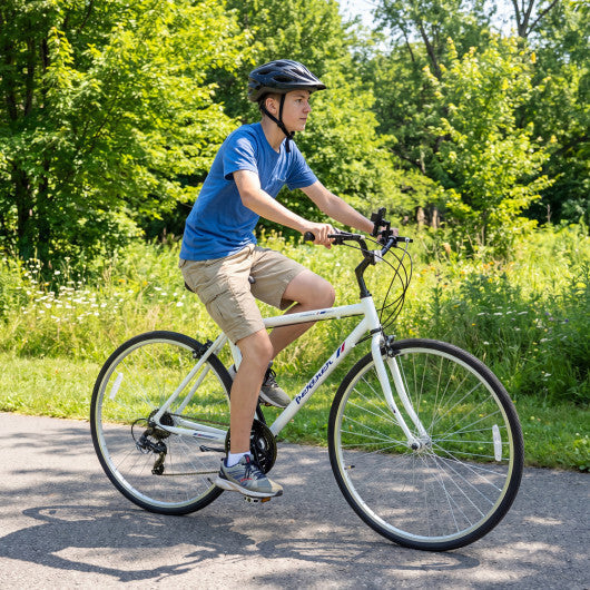 700C Hybrid Bike for Adult with 18-Speed Shimano Drivetrain and Phone Holder-White - Color: White - Size: 700C LuxuryLifeWay Online Store