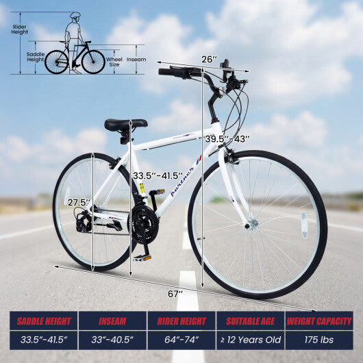 700C Hybrid Bike for Adult with 18-Speed Shimano Drivetrain and Phone Holder-White - Color: White - Size: 700C LuxuryLifeWay Online Store