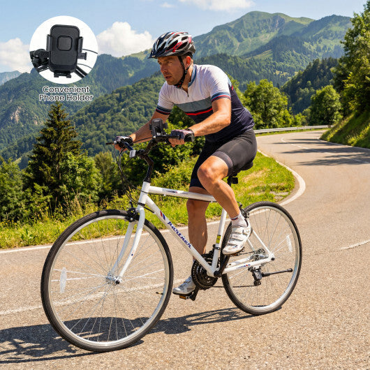 700C Hybrid Bike for Adult with 18-Speed Shimano Drivetrain and Phone Holder-White - Color: White - Size: 700C LuxuryLifeWay Online Store