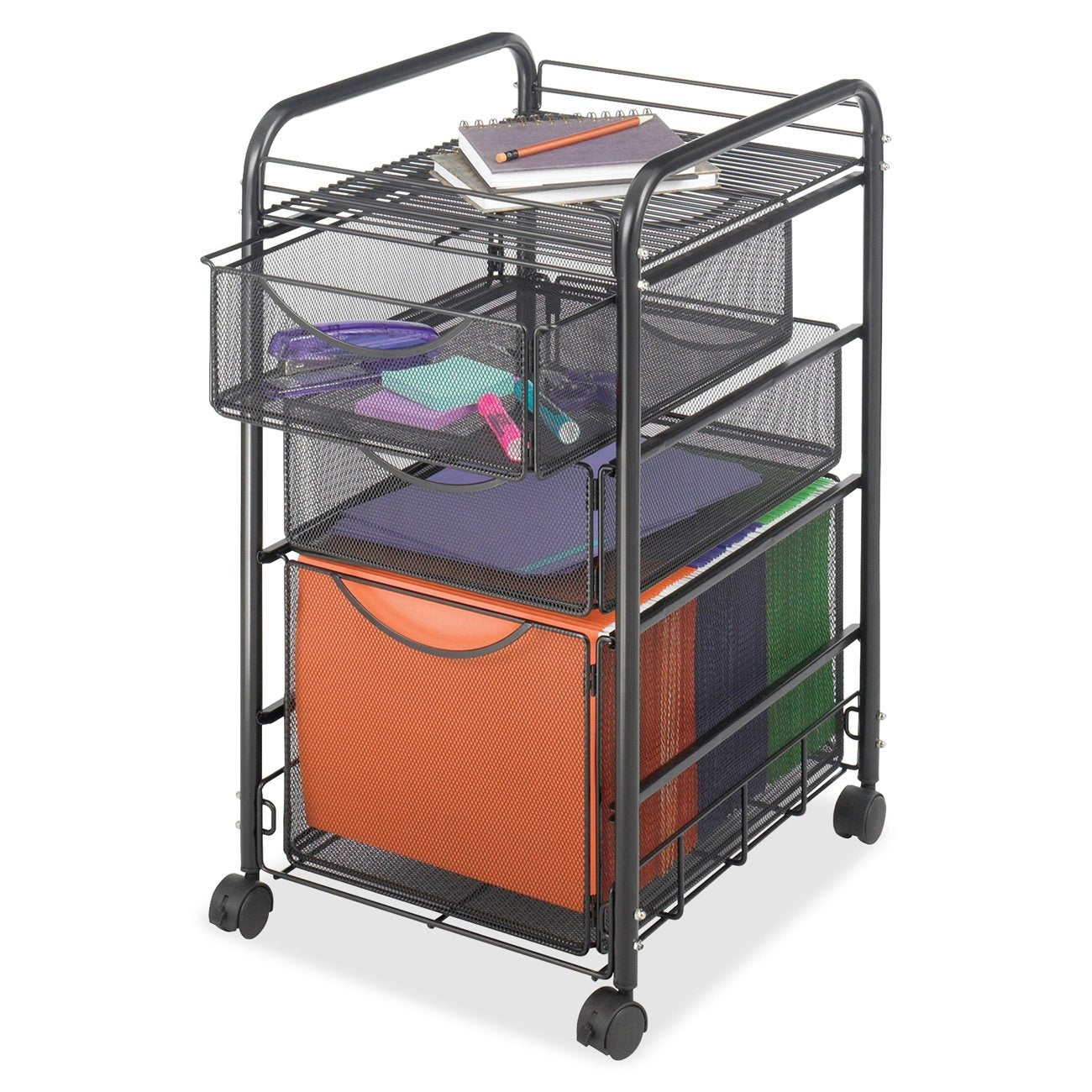 Black Metal Steel Mesh Mobile Filing Cabinet Cart with 2 Drawers and Wheels LuxuryLifeWay Online Store