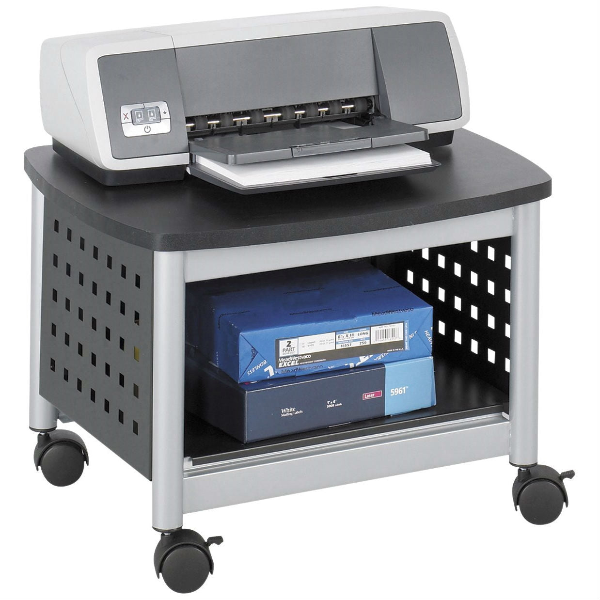 Under-Desk Printer Stand Mobile Office Cart in Black and Silver LuxuryLifeWay Online Store