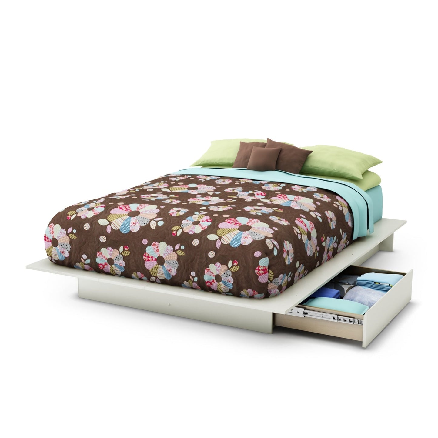 Queen size Modern Platform Bed with 2 Storage Drawers in White Finish LuxuryLifeWay Online Store