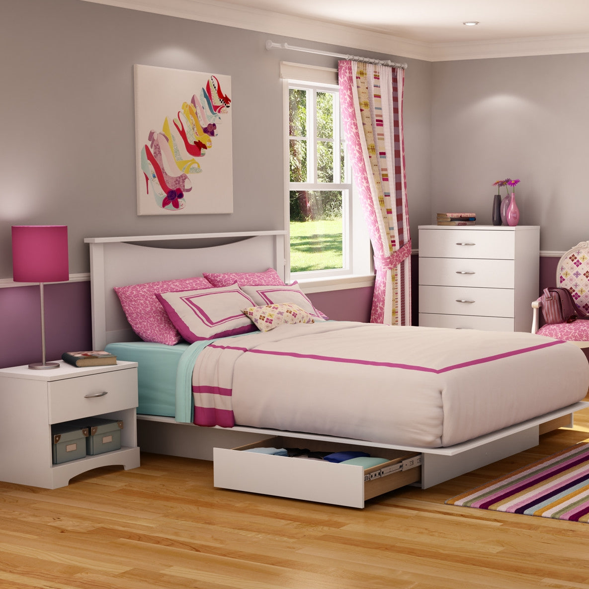 Queen size Modern Platform Bed with 2 Storage Drawers in White Finish LuxuryLifeWay Online Store