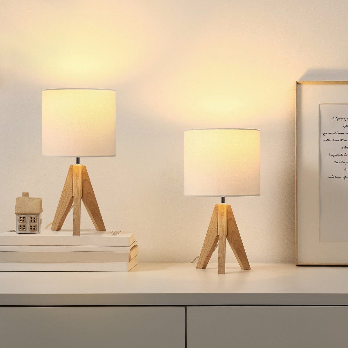 Set of 2 - Scandinavian Style Tripod Desk Lamp with White Linen Drum Shade LuxuryLifeWay Online Store