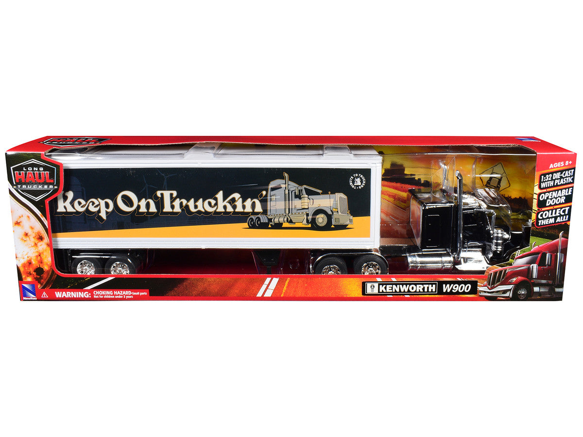 Kenworth W900 Truck Black with Dry Van Trailer "Tribute To Truckers Keep on Truckin'" "Long Haul Truckers" Series 1/32 Diecast Model by New Ray LuxuryLifeWay Online Store