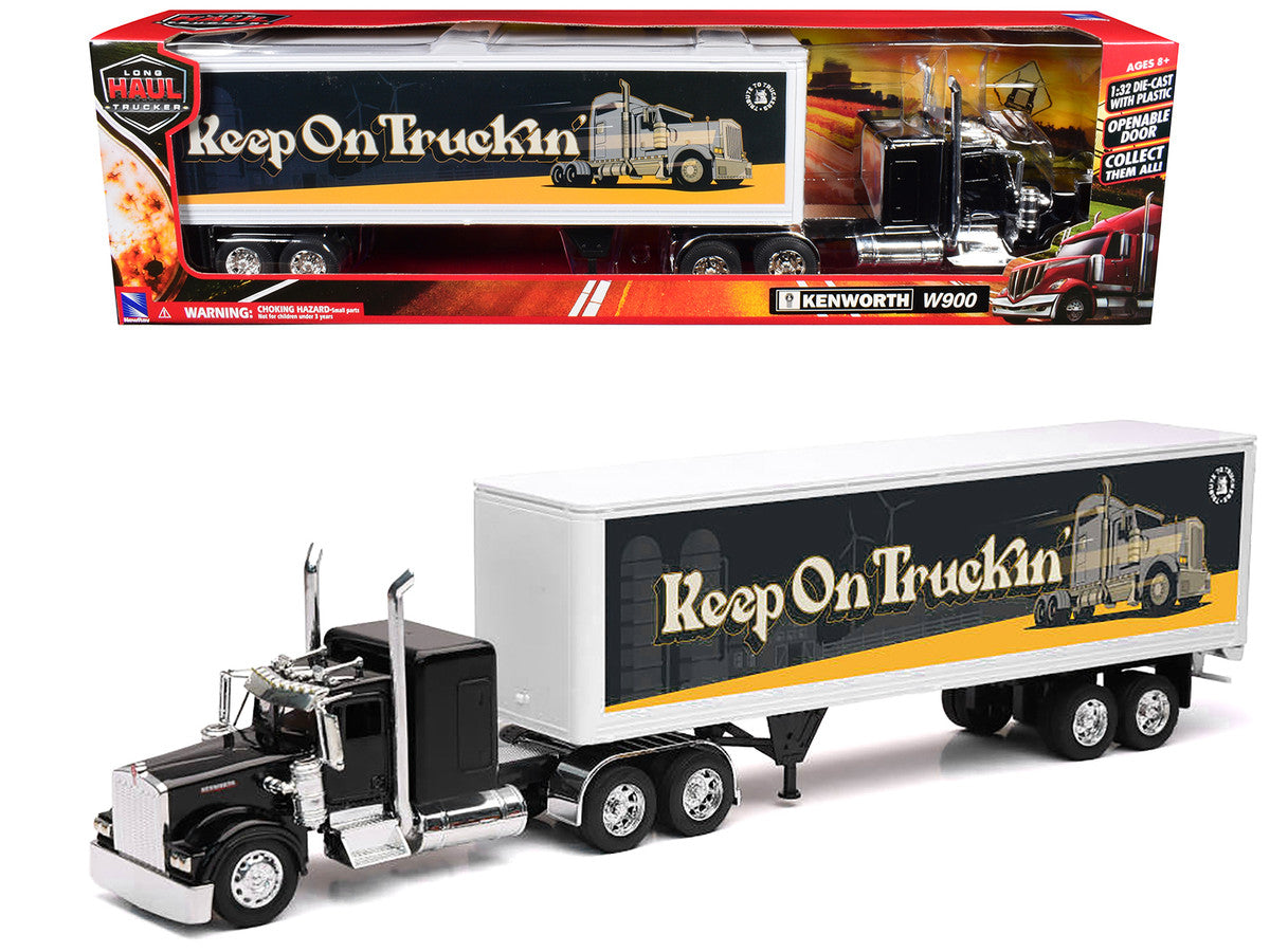 Kenworth W900 Truck Black with Dry Van Trailer "Tribute To Truckers Keep on Truckin'" "Long Haul Truckers" Series 1/32 Diecast Model by New Ray LuxuryLifeWay Online Store
