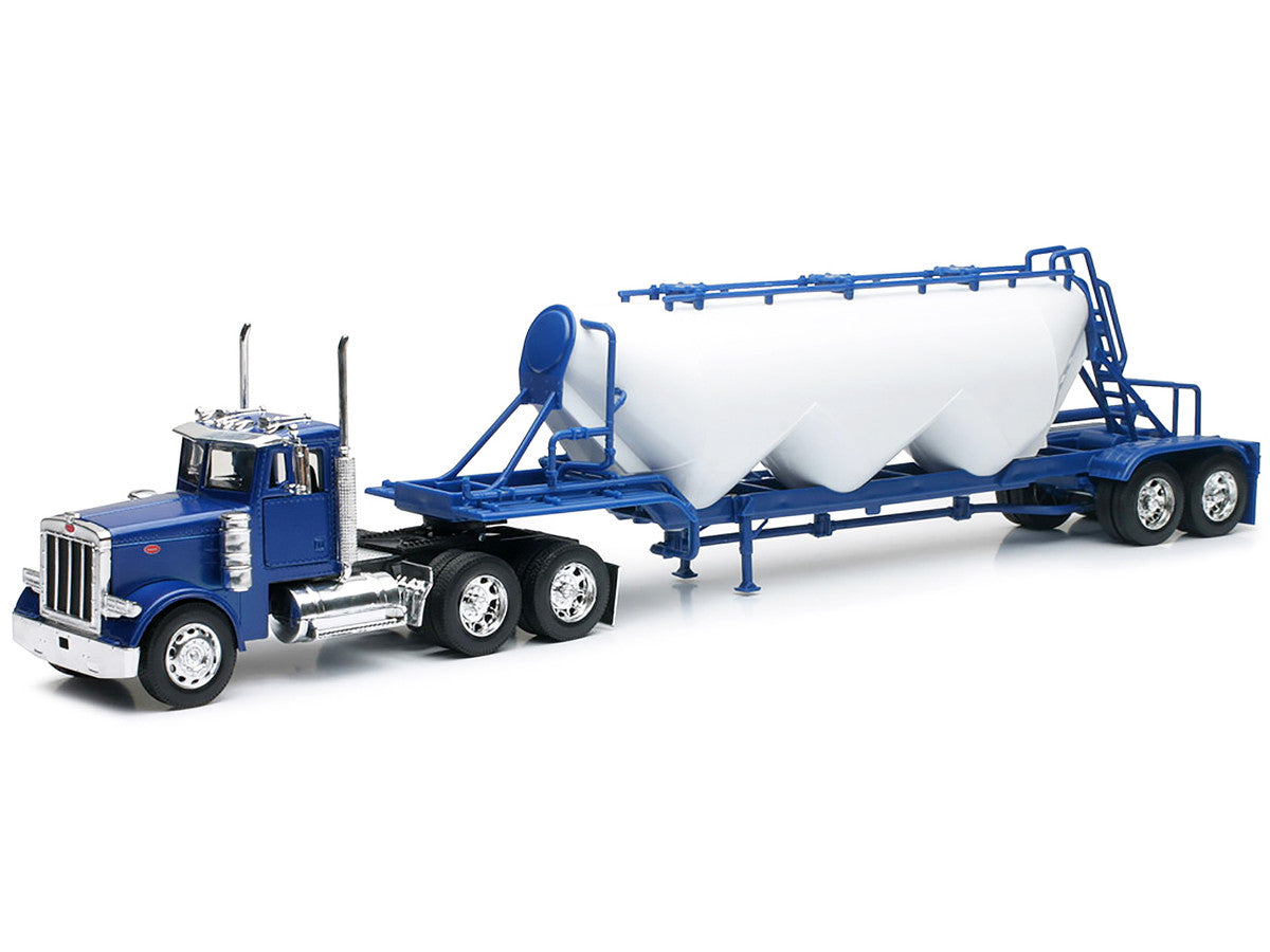 Peterbilt 379 Truck Blue with Pneumatic Tanker Trailer White "Long Haul Truckers" Series 1/32 Diecast Model by New Ray LuxuryLifeWay Online Store