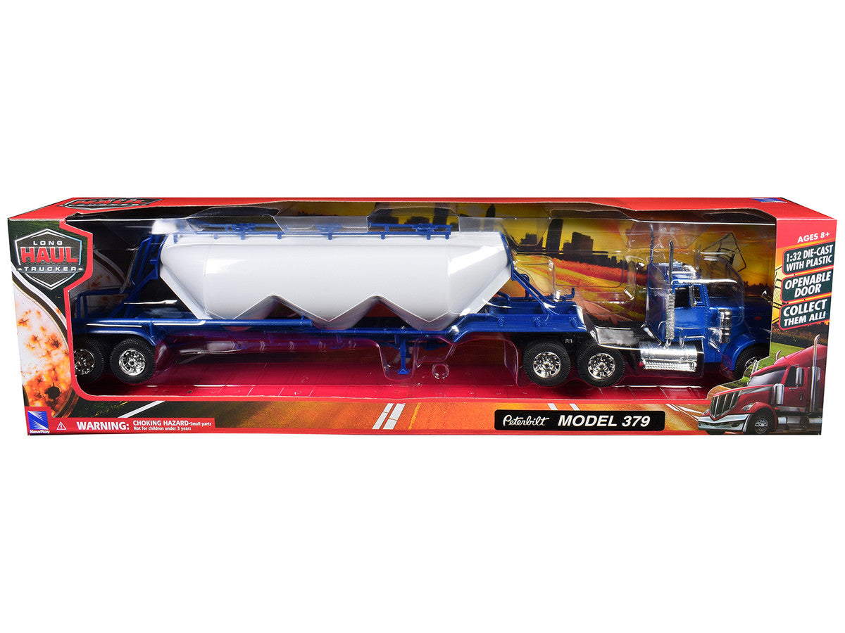 Peterbilt 379 Truck Blue with Pneumatic Tanker Trailer White "Long Haul Truckers" Series 1/32 Diecast Model by New Ray LuxuryLifeWay Online Store