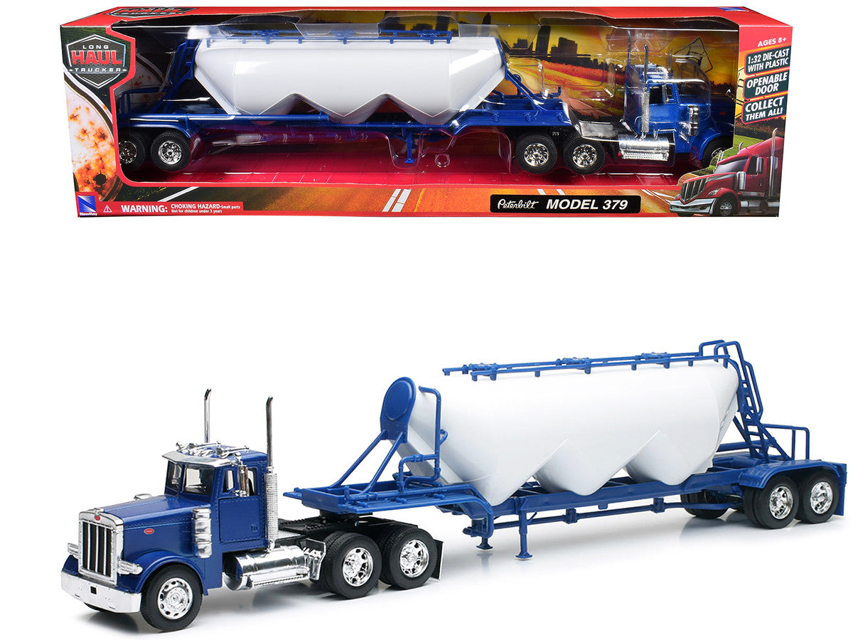 Peterbilt 379 Truck Blue with Pneumatic Tanker Trailer White "Long Haul Truckers" Series 1/32 Diecast Model by New Ray LuxuryLifeWay Online Store