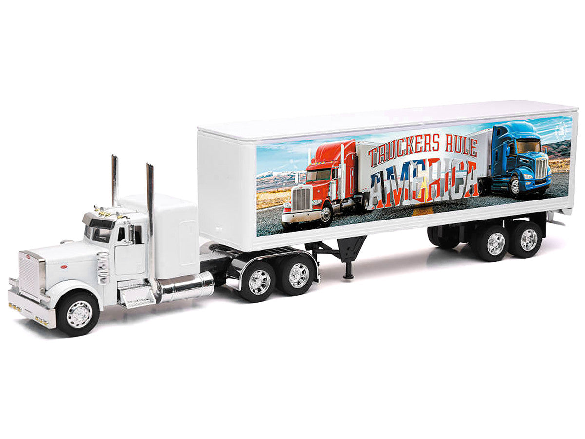 Peterbilt 379 Truck White with Dry Van Trailer "Truckers Rule America" "Long Haul Truckers" Series 1/32 Diecast Model by New Ray LuxuryLifeWay Online Store