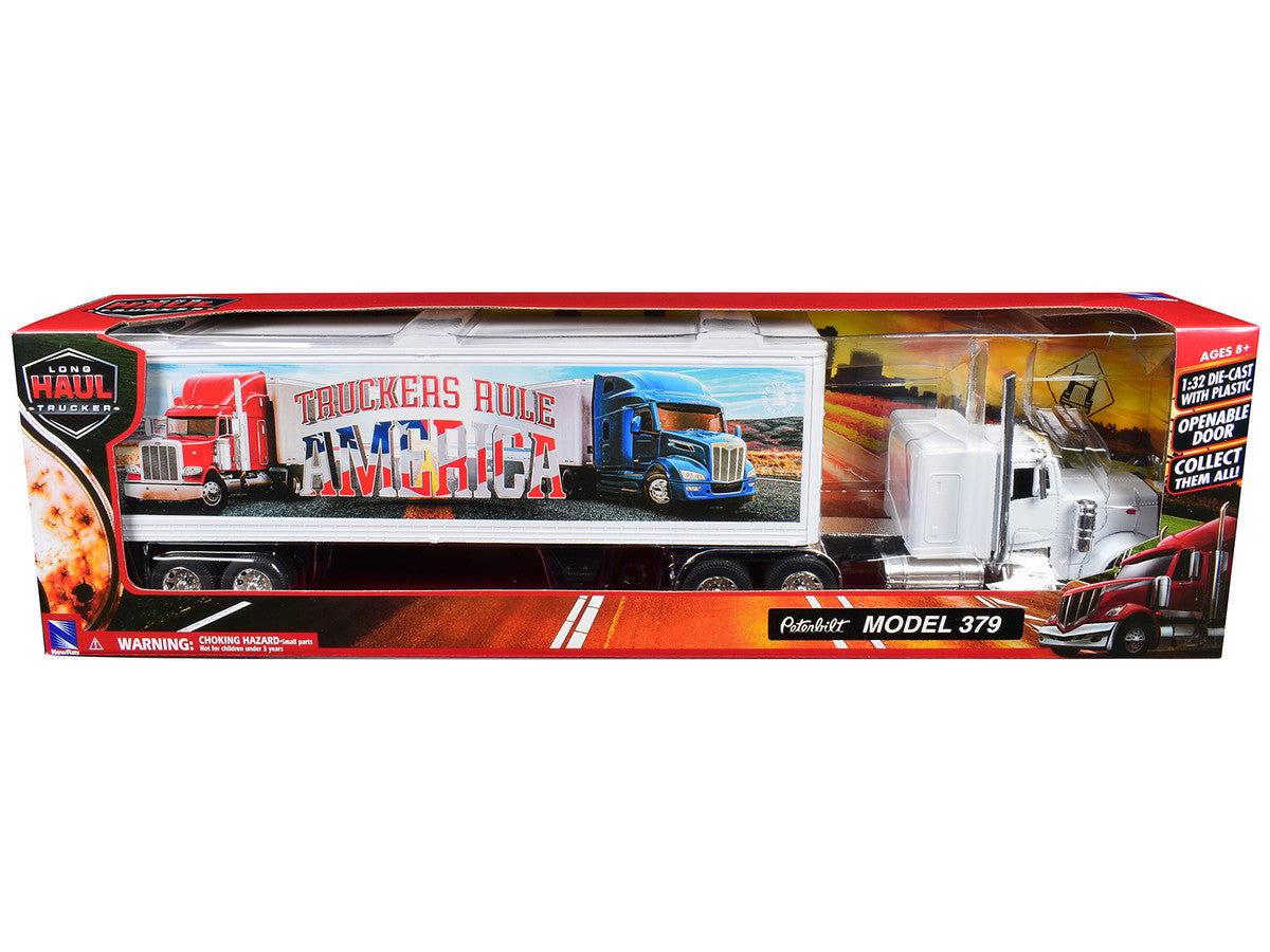 Peterbilt 379 Truck White with Dry Van Trailer "Truckers Rule America" "Long Haul Truckers" Series 1/32 Diecast Model by New Ray LuxuryLifeWay Online Store