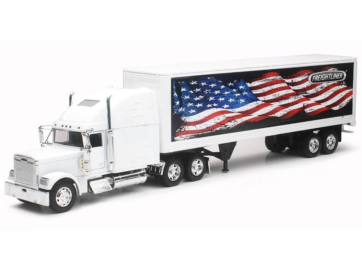 Freightliner Classic XL Truck White with Dry Van Trailer White with Patriotic Graphic "Long Haul Truckers" Series 1/32 Diecast Model by New Ray LuxuryLifeWay Online Store