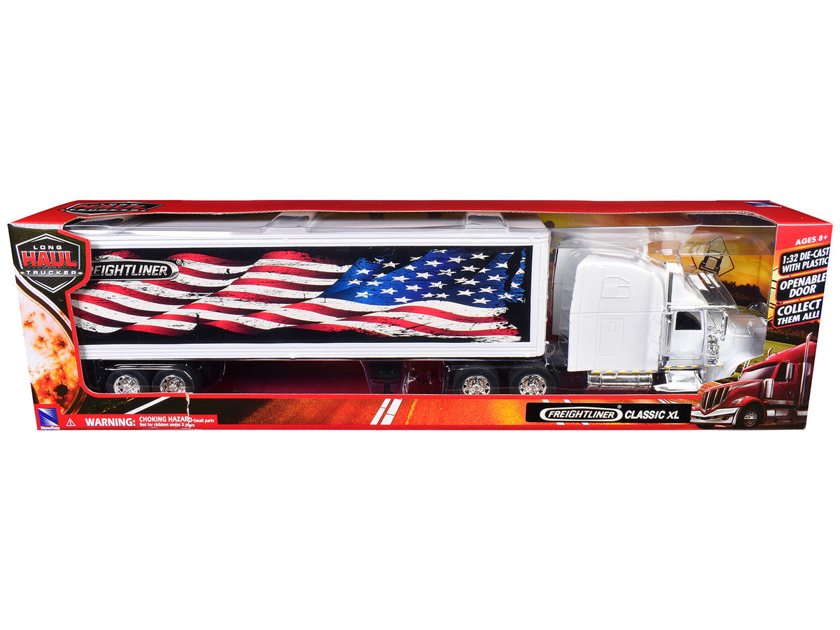 Freightliner Classic XL Truck White with Dry Van Trailer White with Patriotic Graphic "Long Haul Truckers" Series 1/32 Diecast Model by New Ray LuxuryLifeWay Online Store
