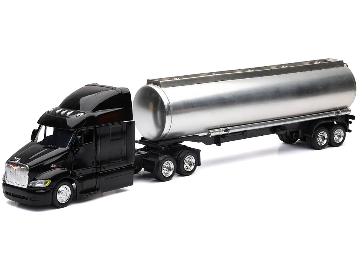 Peterbilt 387 Truck Black with Tanker Trailer Silver "Long Haul Truckers" Series 1/43 Diecast Model by New Ray LuxuryLifeWay Online Store
