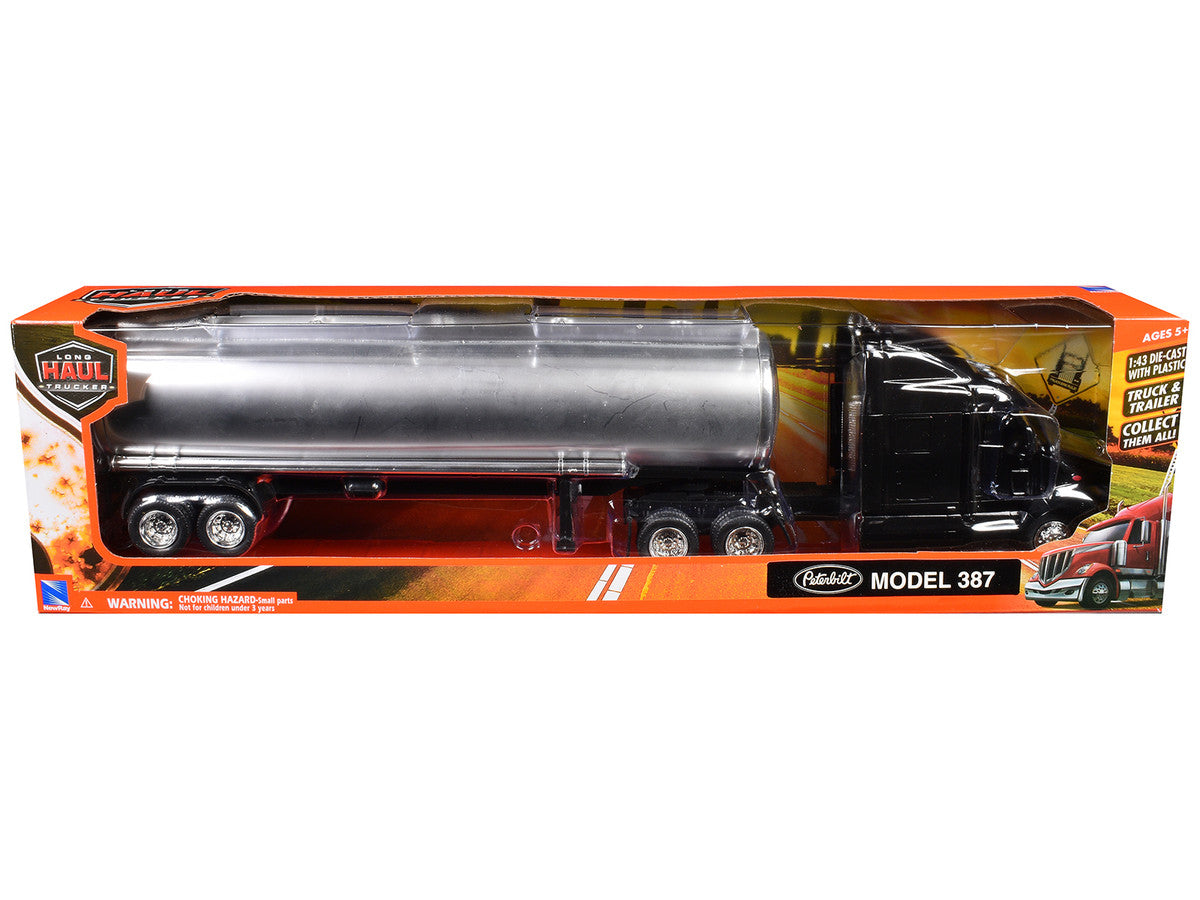Peterbilt 387 Truck Black with Tanker Trailer Silver "Long Haul Truckers" Series 1/43 Diecast Model by New Ray LuxuryLifeWay Online Store