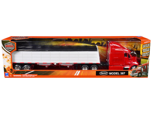 Peterbilt 387 Truck Red with Grain Trailer White "Long Haul Truckers" Series 1/43 Diecast Model by New Ray LuxuryLifeWay Online Store