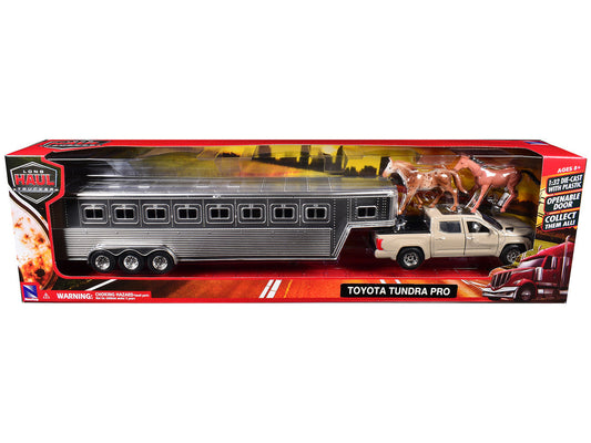 Toyota Tundra Pro Pickup Truck Beige with Horse Trailer Chrome and Horse Figures "Long Haul Truckers" Series 1/32 Diecast Model by New Ray LuxuryLifeWay Online Store