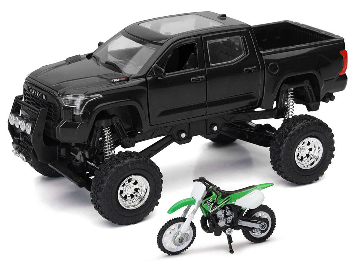 Toyota Tundra Pro Pickup Truck Black and Kawasaki KX 250 Motorcycle Green and White "Xtreme Off-Road" Series 1/32 Diecast Models by New Ray LuxuryLifeWay Online Store