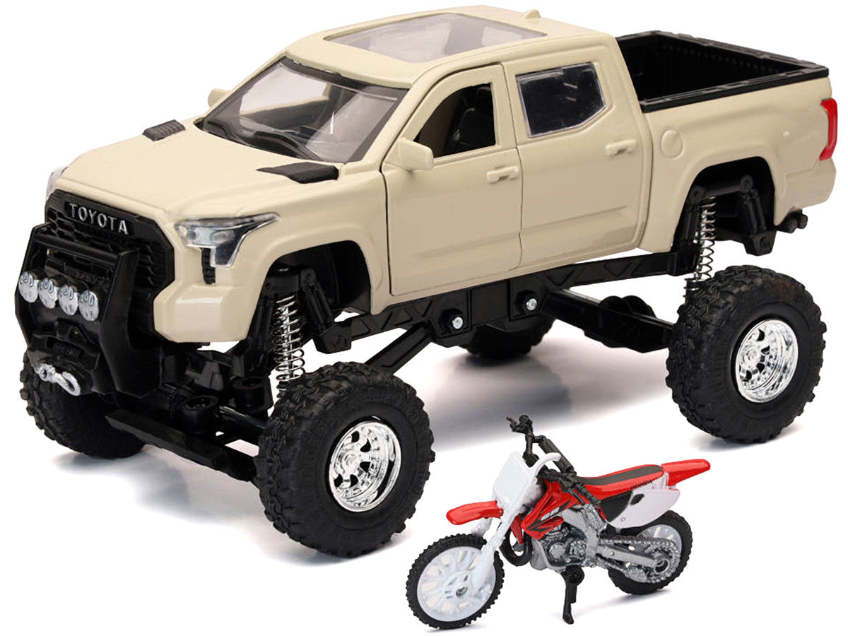 Toyota Tundra Pro Pickup Truck Tan and Honda CR250R Motorcycle Red and White "Xtreme Off-Road" Series 1/32 Diecast Models by New Ray LuxuryLifeWay Online Store