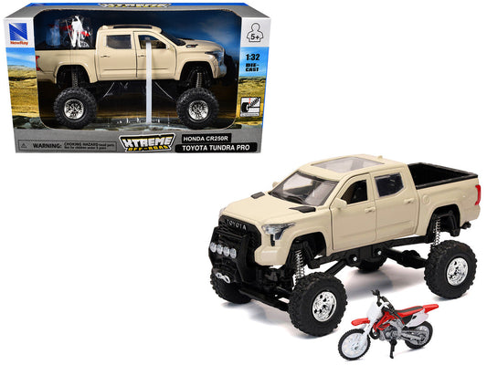 Toyota Tundra Pro Pickup Truck Tan and Honda CR250R Motorcycle Red and White "Xtreme Off-Road" Series 1/32 Diecast Models by New Ray LuxuryLifeWay Online Store