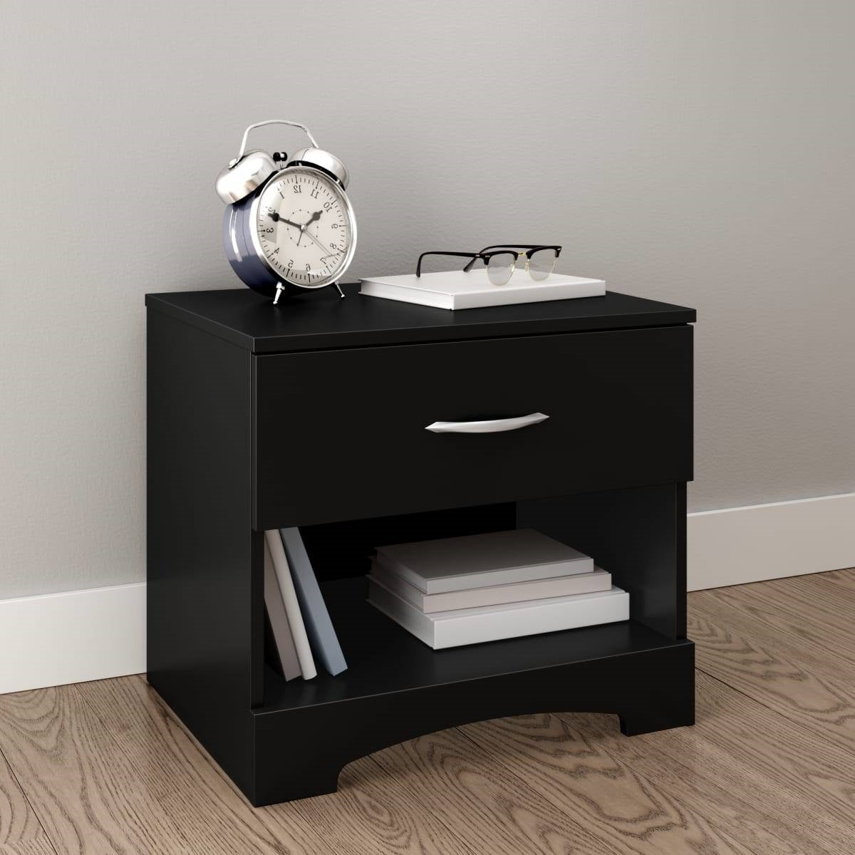 Modern 1 Drawer Nightstand End Side Table Storage in Black LuxuryLifeWay Online Store