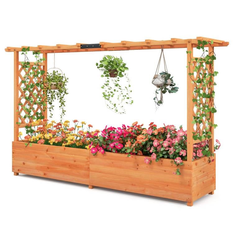 Solid Fir Wood Rectangle Raised Garden Bed with Side Trellis LuxuryLifeWay Online Store