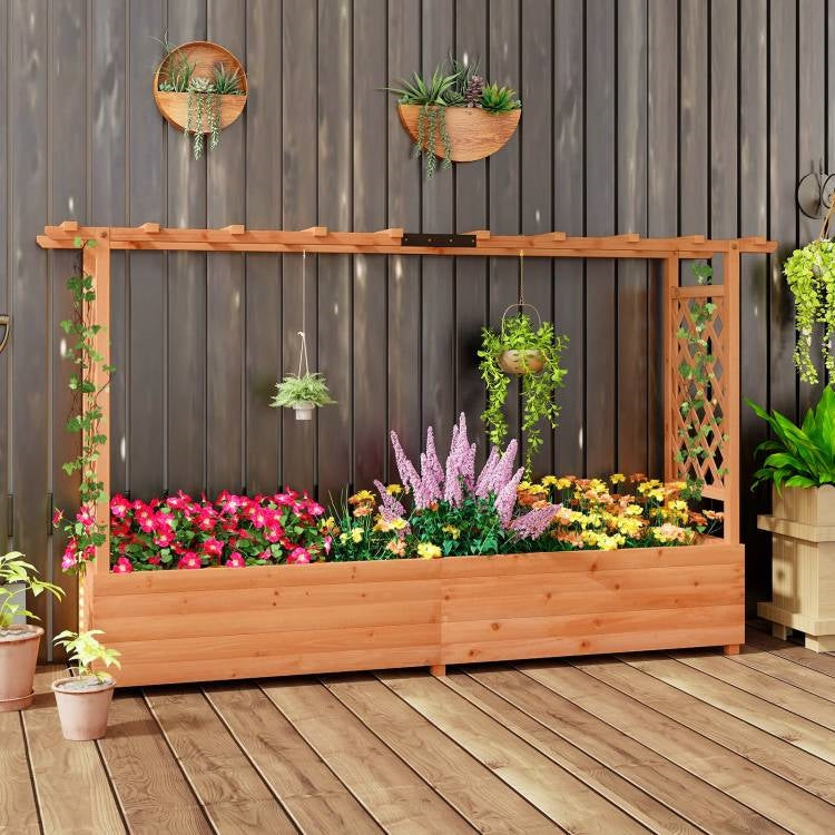 Solid Fir Wood Rectangle Raised Garden Bed with Side Trellis LuxuryLifeWay Online Store