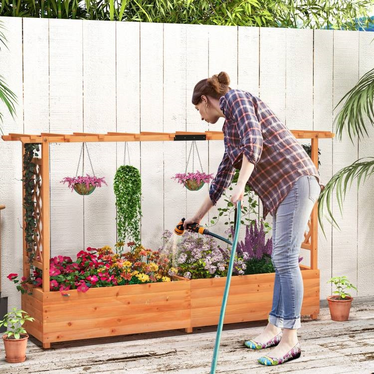 Solid Fir Wood Rectangle Raised Garden Bed with Side Trellis LuxuryLifeWay Online Store