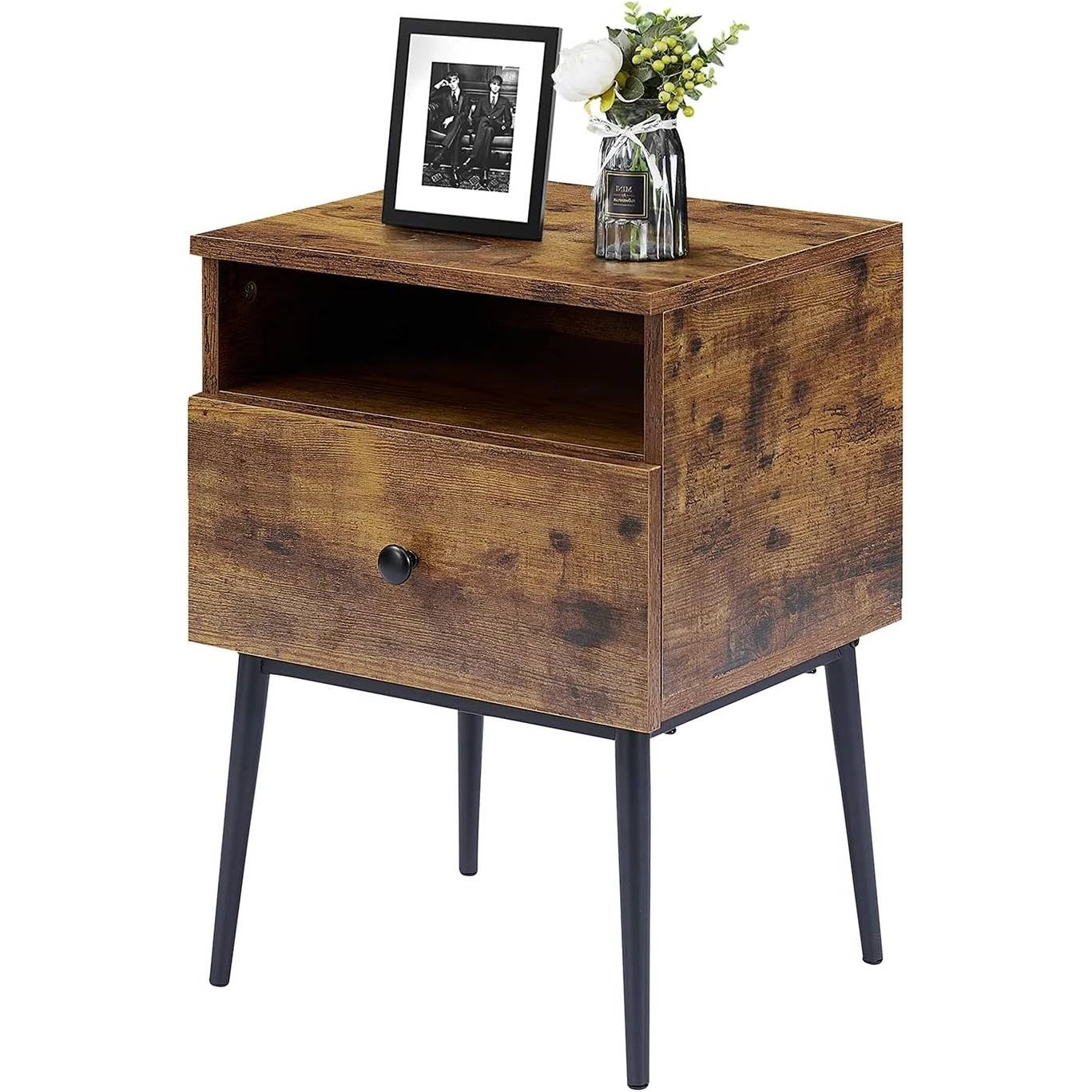 Set of 2 - Mid Century Modern Side Table Nightstand in Brown Black Wood Finish LuxuryLifeWay Online Store