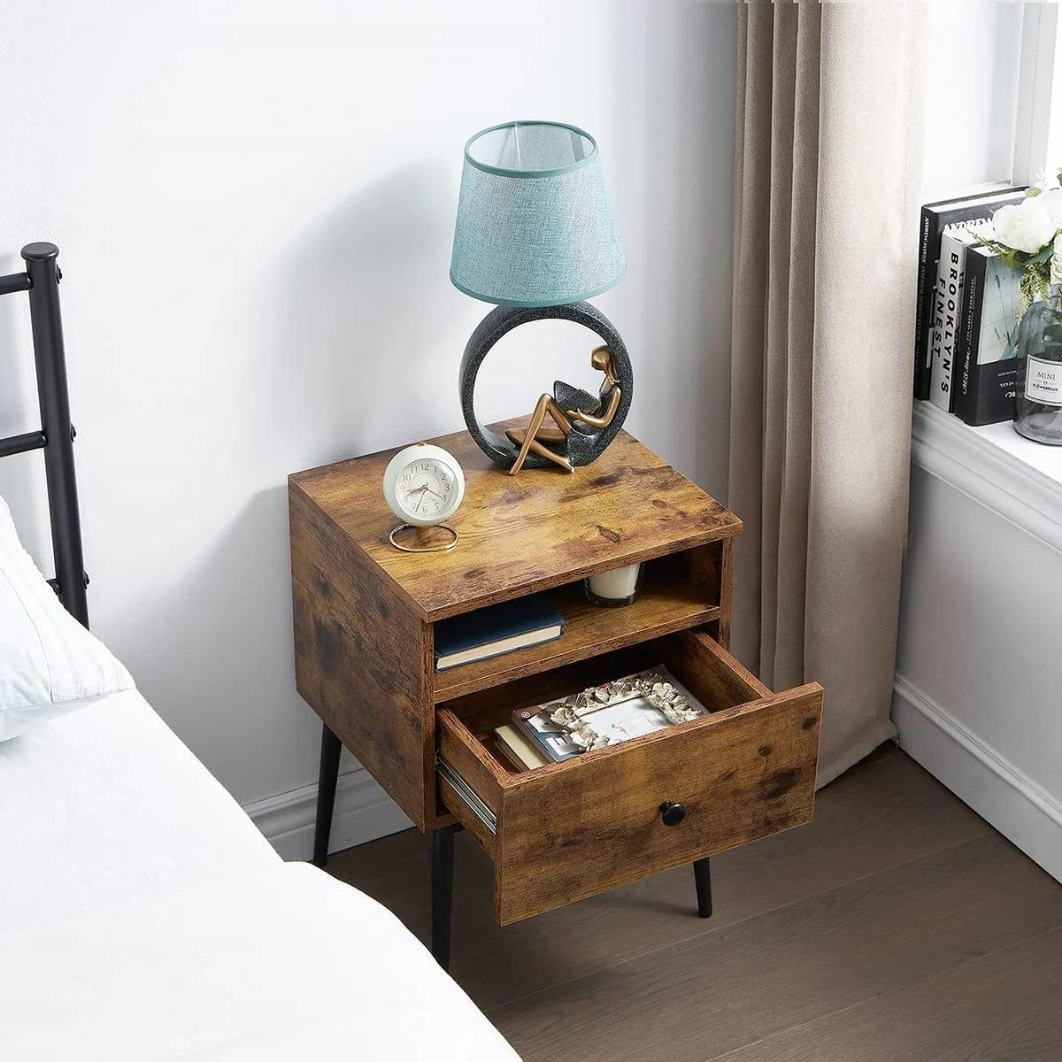 Set of 2 - Mid Century Modern Side Table Nightstand in Brown Black Wood Finish LuxuryLifeWay Online Store
