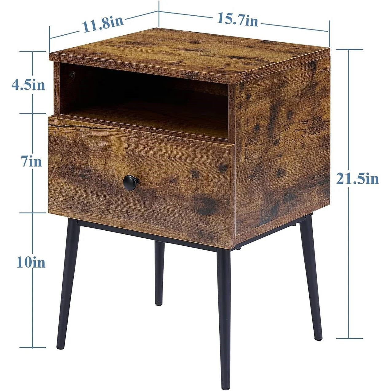 Set of 2 - Mid Century Modern Side Table Nightstand in Brown Black Wood Finish LuxuryLifeWay Online Store