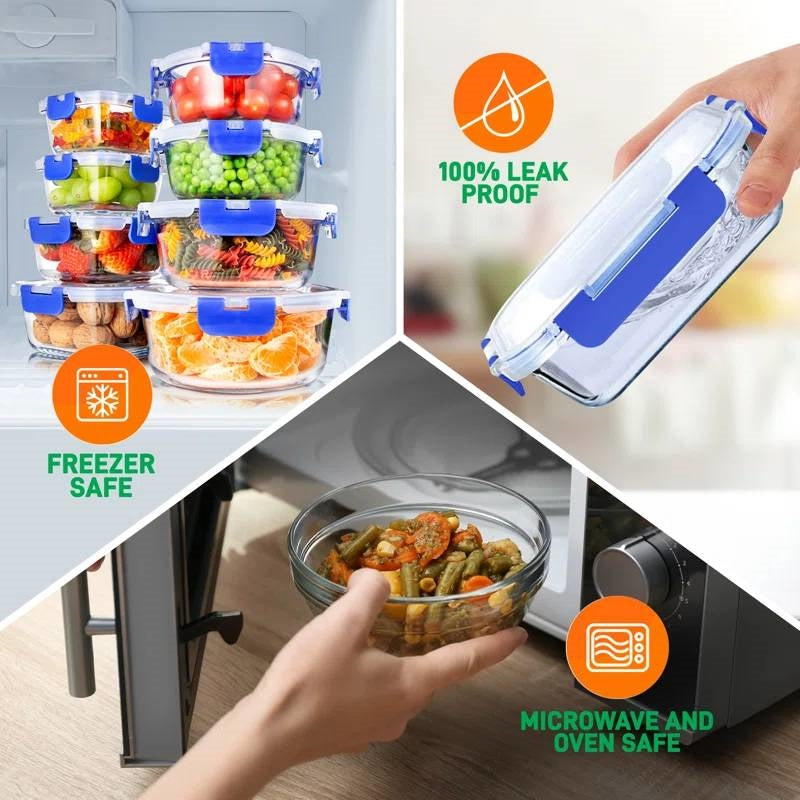 24-Piece Glass Food Storage Container Bakeware Set with Snap Locking Lids LuxuryLifeWay Online Store