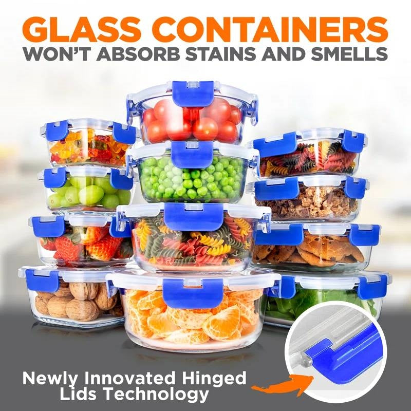 24-Piece Glass Food Storage Container Bakeware Set with Snap Locking Lids LuxuryLifeWay Online Store