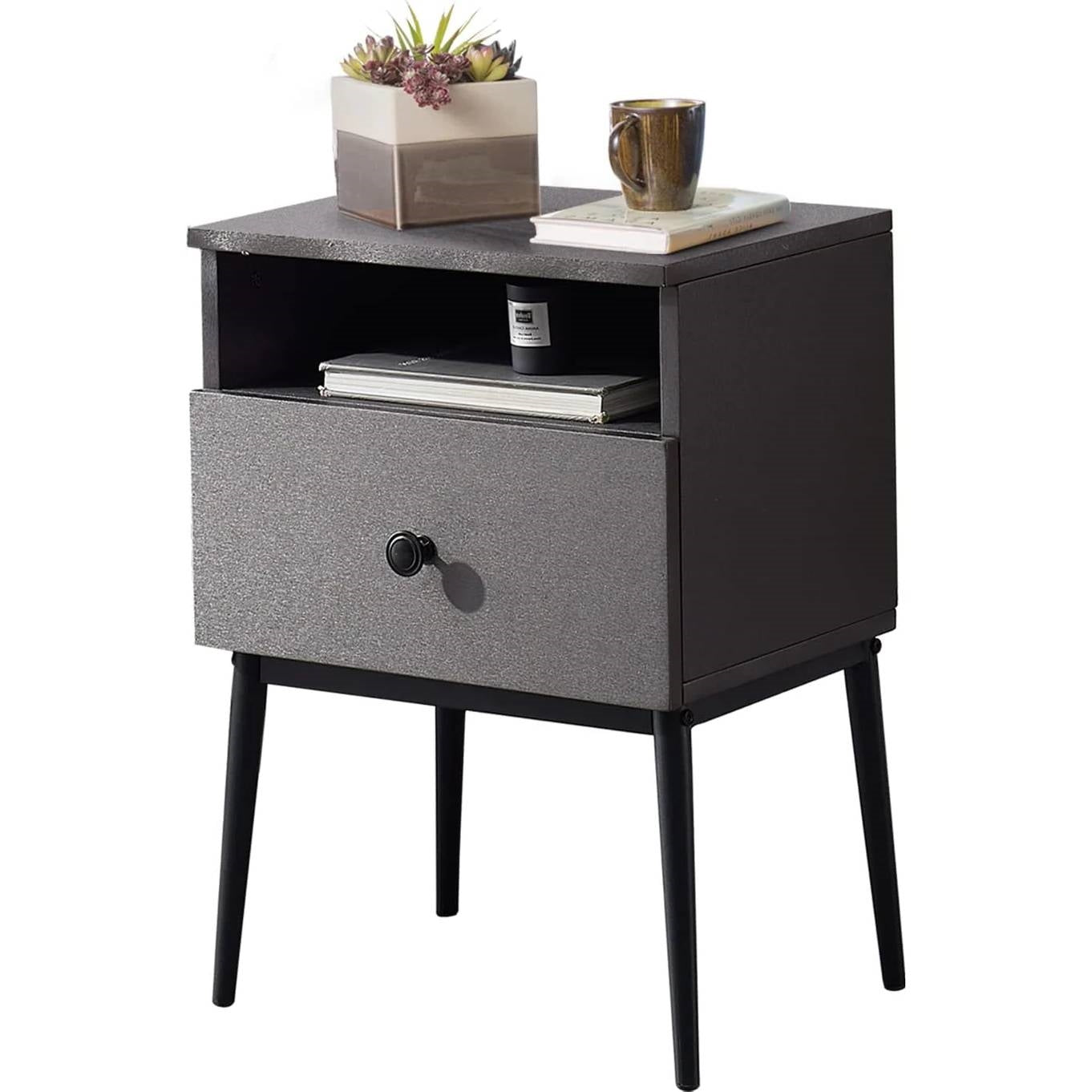 Set of 2 - Mid Century Modern Side Table Nightstand in Grey Black Wood Finish LuxuryLifeWay Online Store