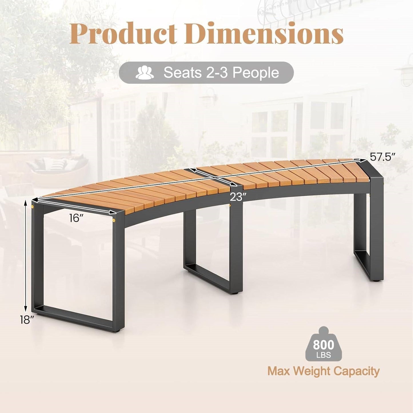 Set of 2 - Outdoor Metal Wood Backless Garden Bench with Modern Curved Design LuxuryLifeWay Online Store
