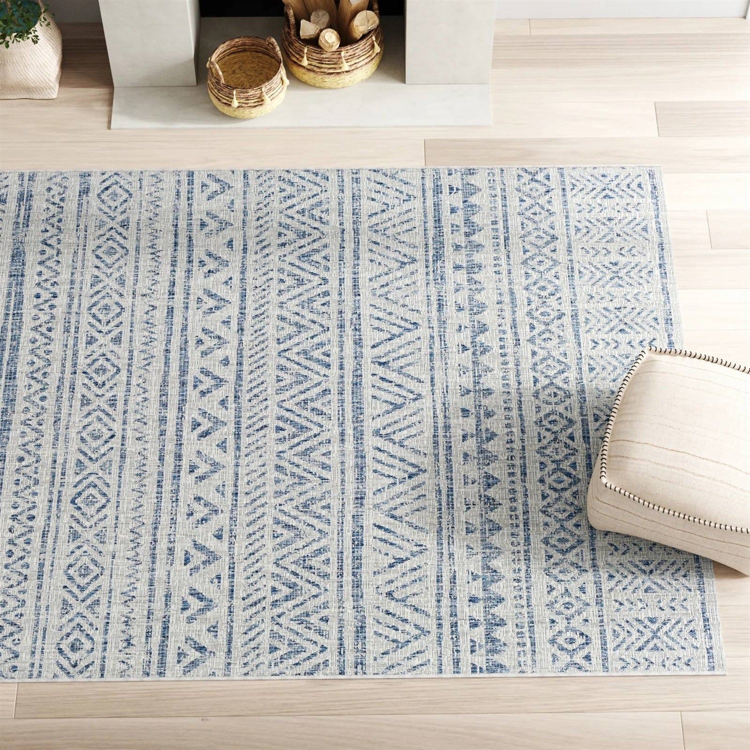8 ft. x 10 ft. Blue Grey Chevron Coastal Boho Style Indoor Outdoor Area Rug LuxuryLifeWay Online Store