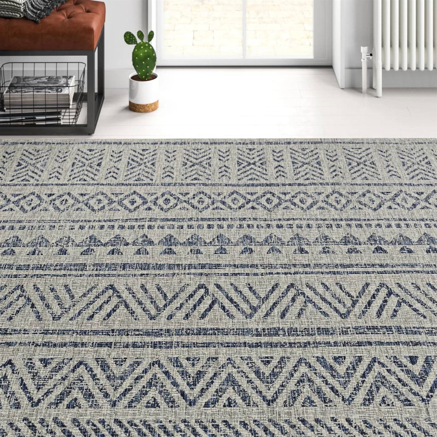 8 ft. x 10 ft. Blue Grey Chevron Coastal Boho Style Indoor Outdoor Area Rug LuxuryLifeWay Online Store