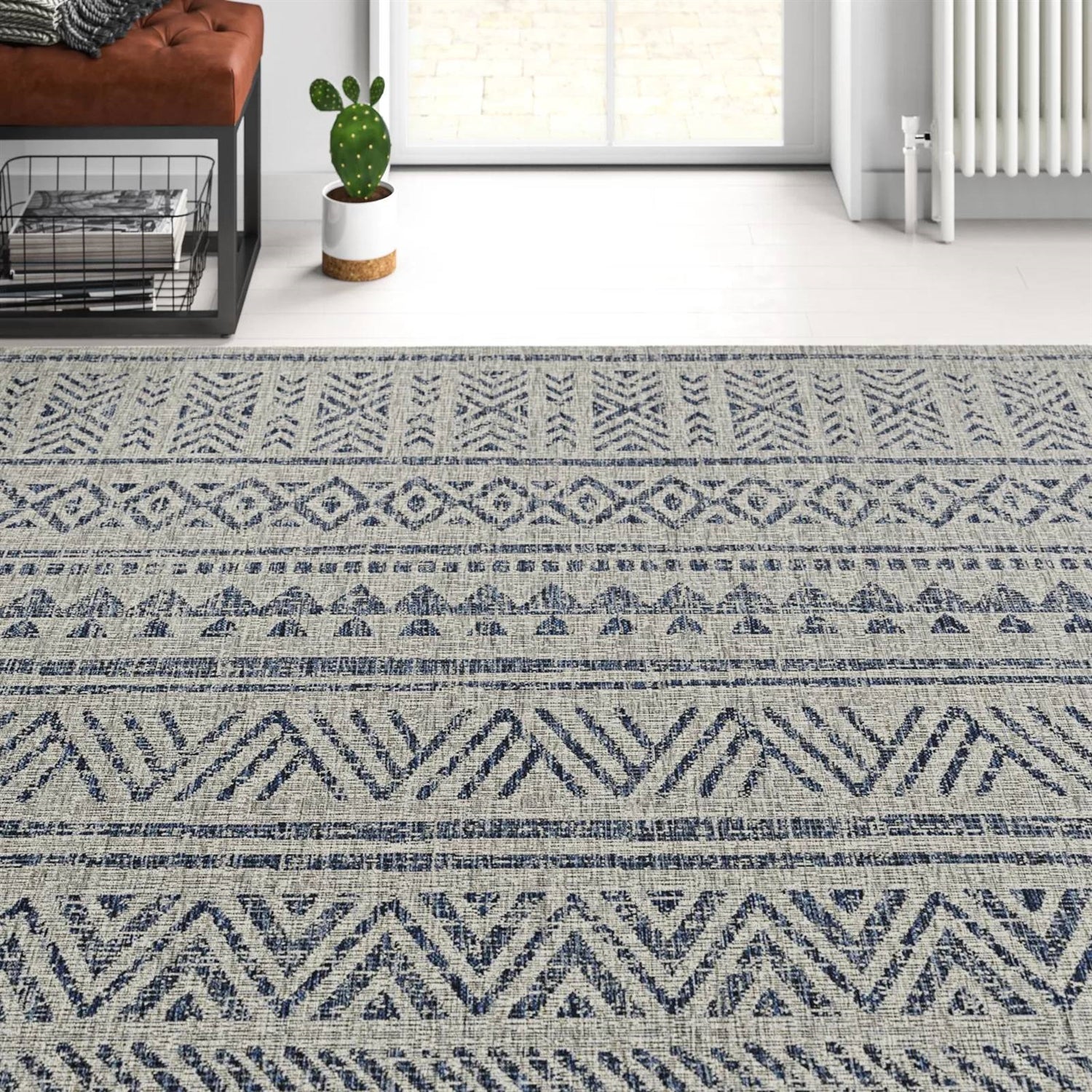 8 ft. x 10 ft. Blue Grey Chevron Coastal Boho Style Indoor Outdoor Area Rug LuxuryLifeWay Online Store