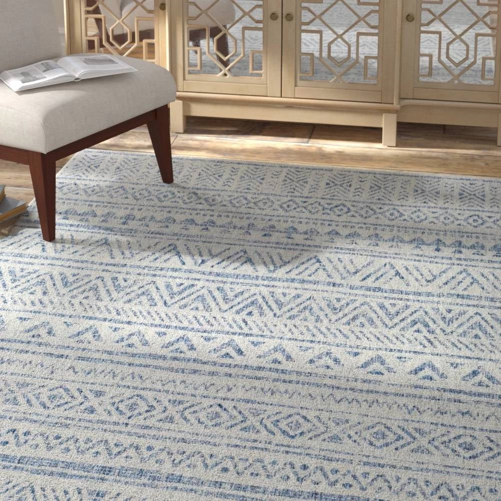 8 ft. x 10 ft. Blue Grey Chevron Coastal Boho Style Indoor Outdoor Area Rug LuxuryLifeWay Online Store
