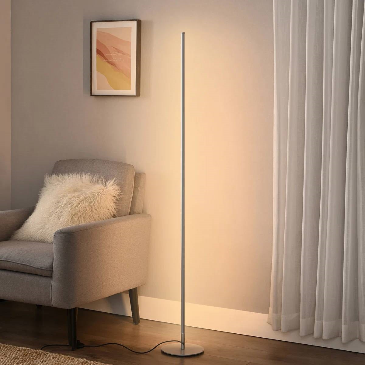 Silver Minimalist 57-inch Slim Bar-Shaped Dimmable LED Corner Floor Lamp LuxuryLifeWay Online Store