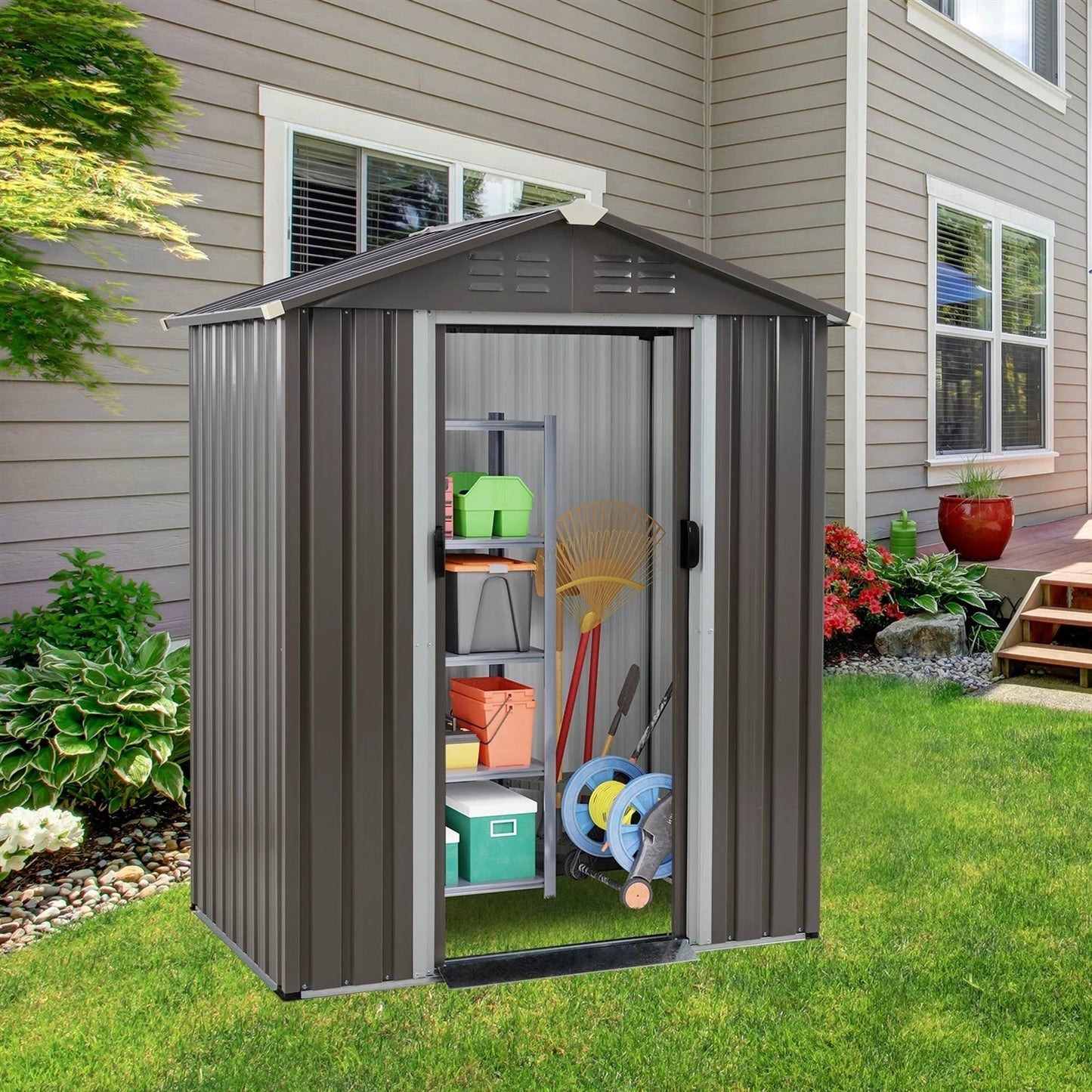 5 x 3 ft. Outdoor Grey Metal Garden Storage Shed LuxuryLifeWay Online Store