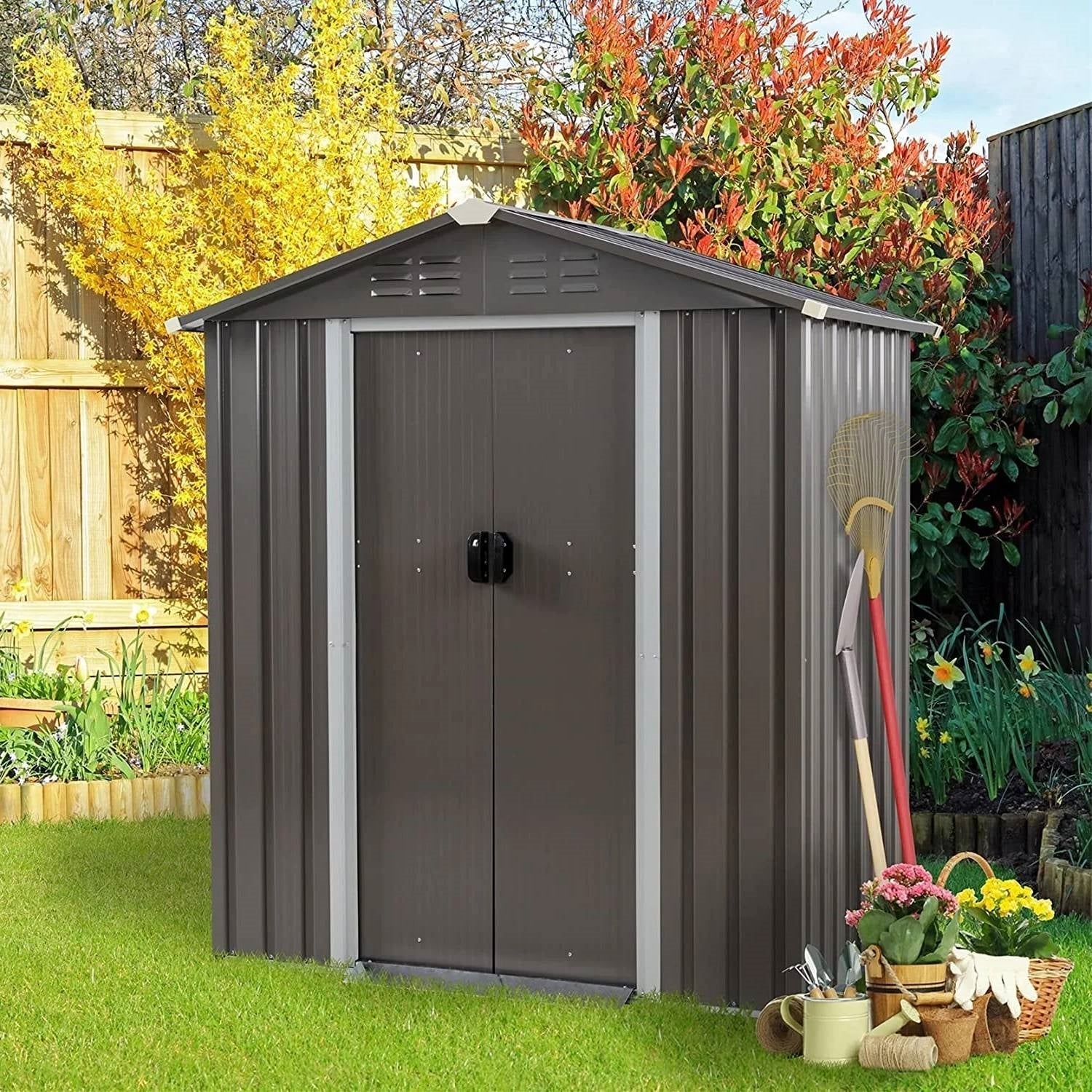 5 x 3 ft. Outdoor Grey Metal Garden Storage Shed LuxuryLifeWay Online Store