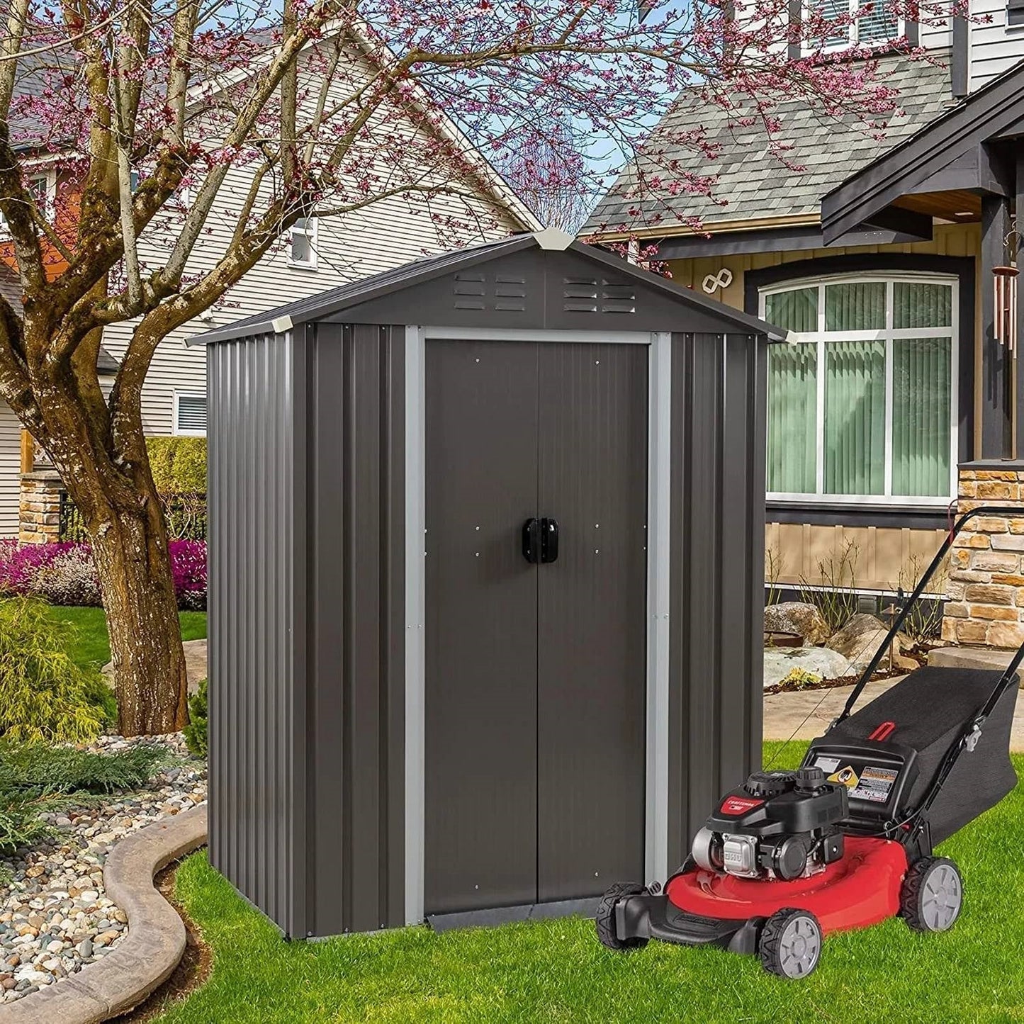 5 x 3 ft. Outdoor Grey Metal Garden Storage Shed LuxuryLifeWay Online Store