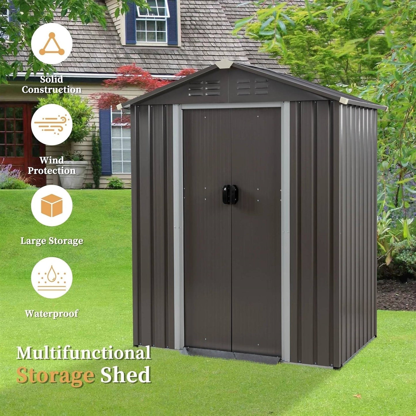 5 x 3 ft. Outdoor Grey Metal Garden Storage Shed LuxuryLifeWay Online Store
