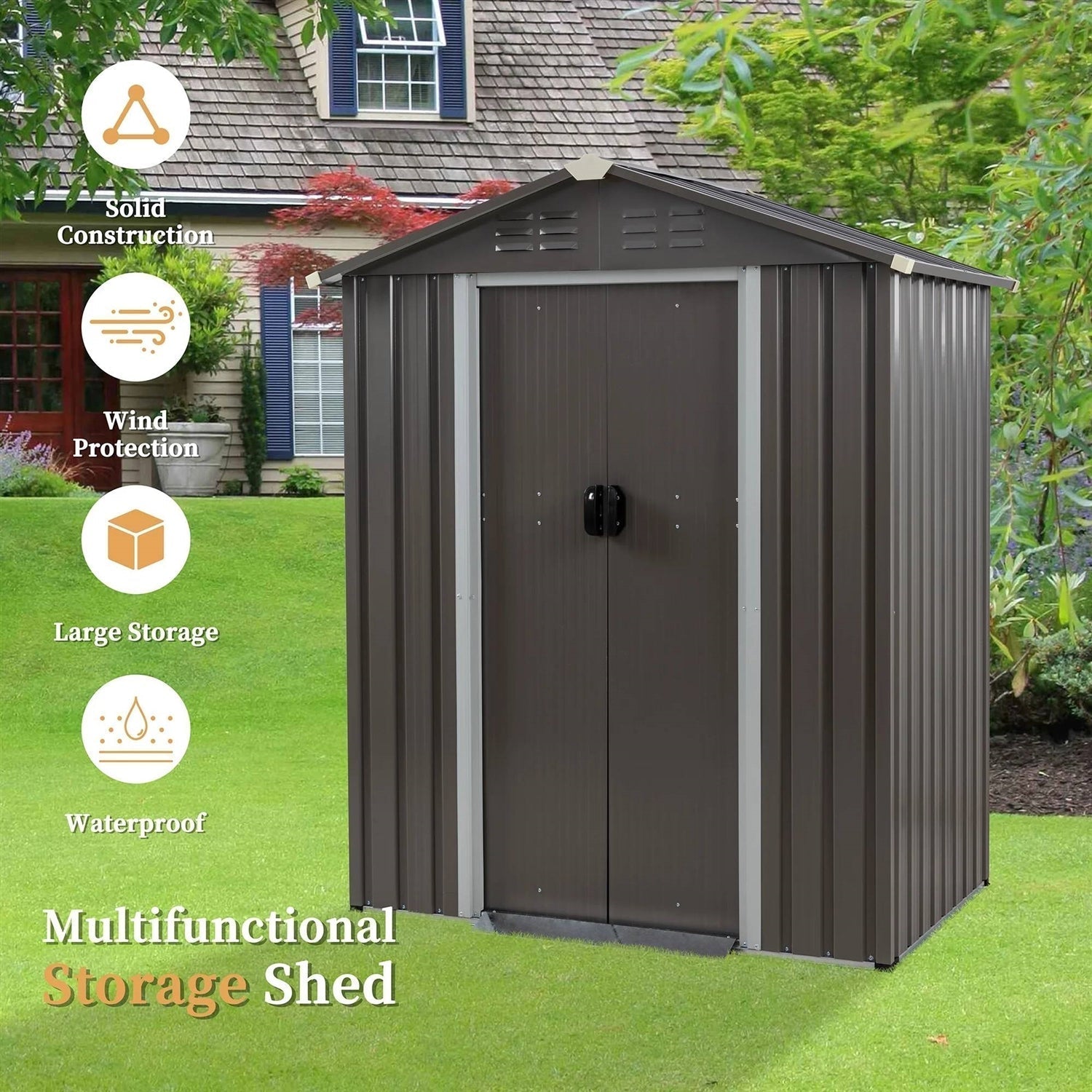 5 x 3 ft. Outdoor Grey Metal Garden Storage Shed LuxuryLifeWay Online Store