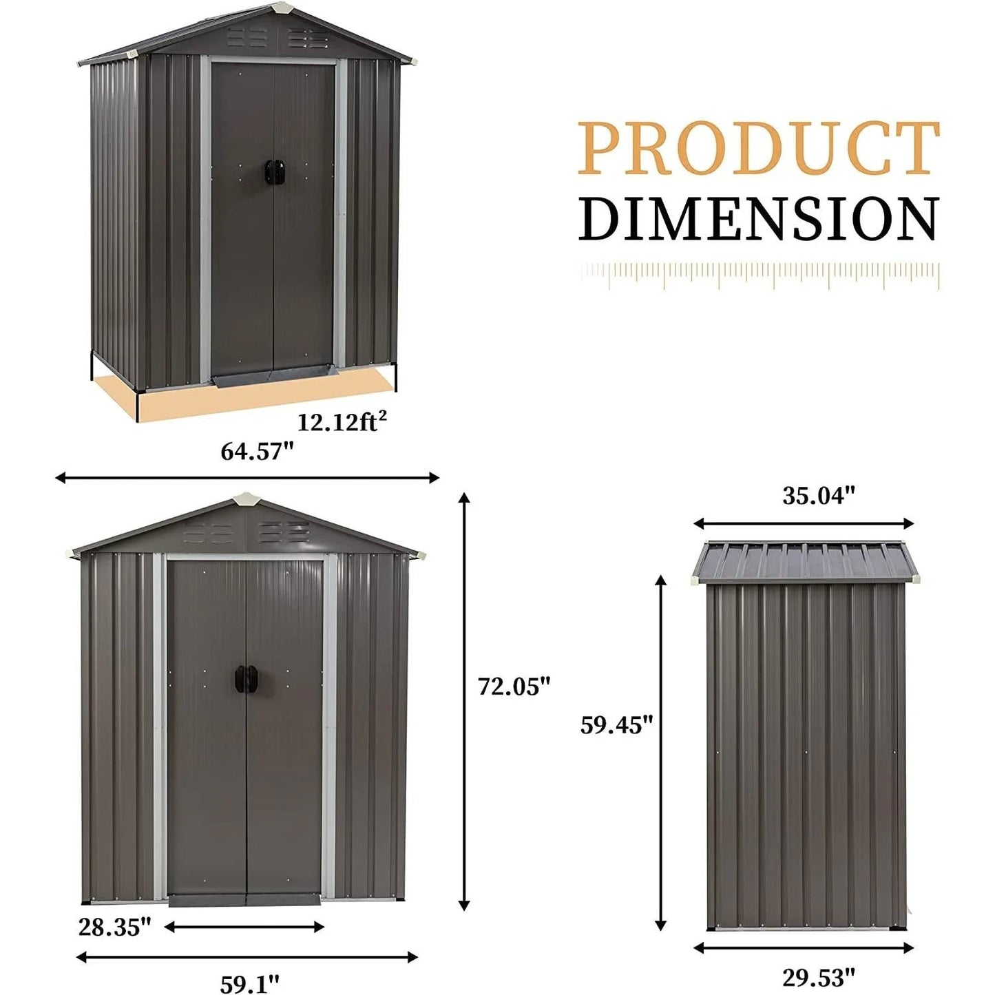 5 x 3 ft. Outdoor Grey Metal Garden Storage Shed LuxuryLifeWay Online Store