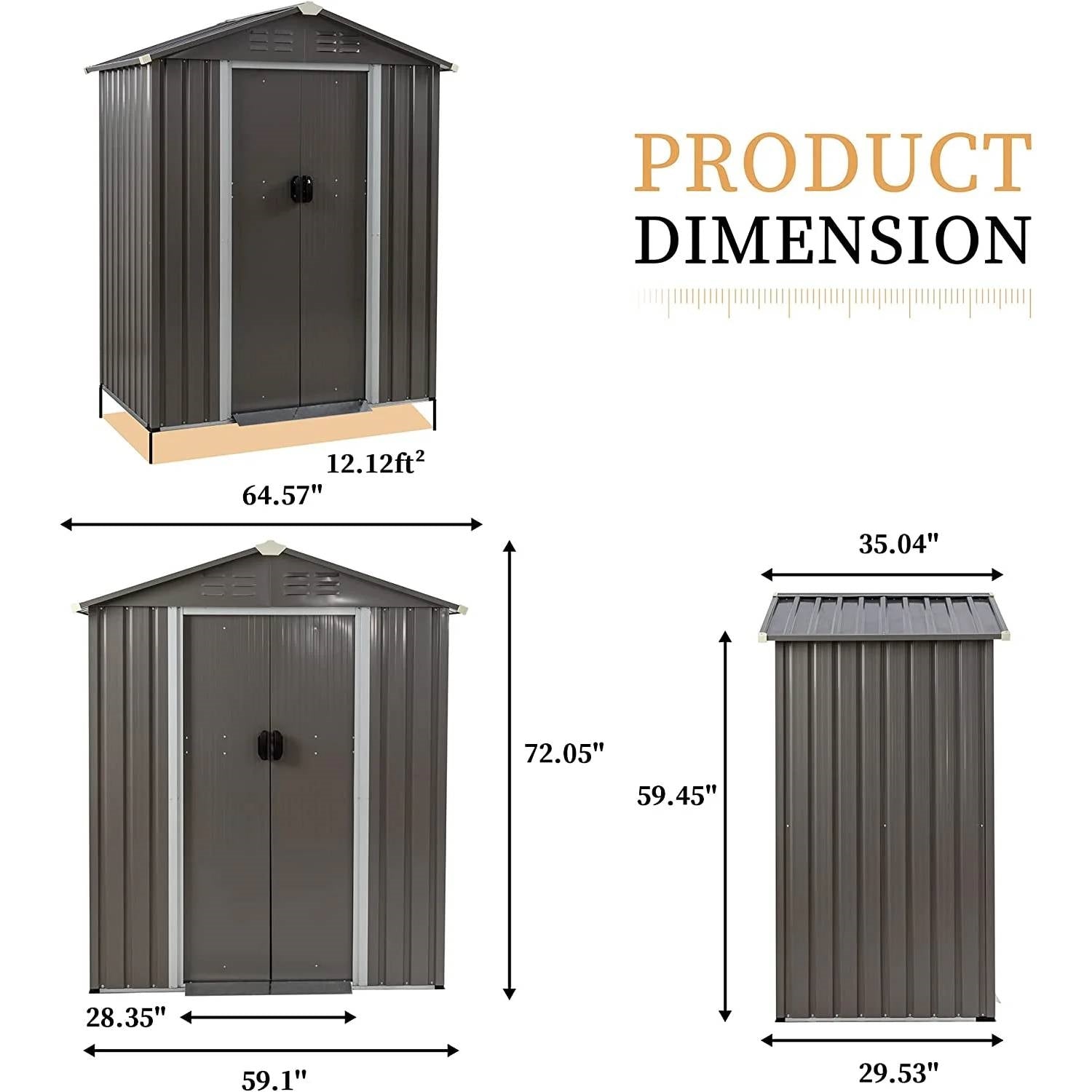 5 x 3 ft. Outdoor Grey Metal Garden Storage Shed LuxuryLifeWay Online Store