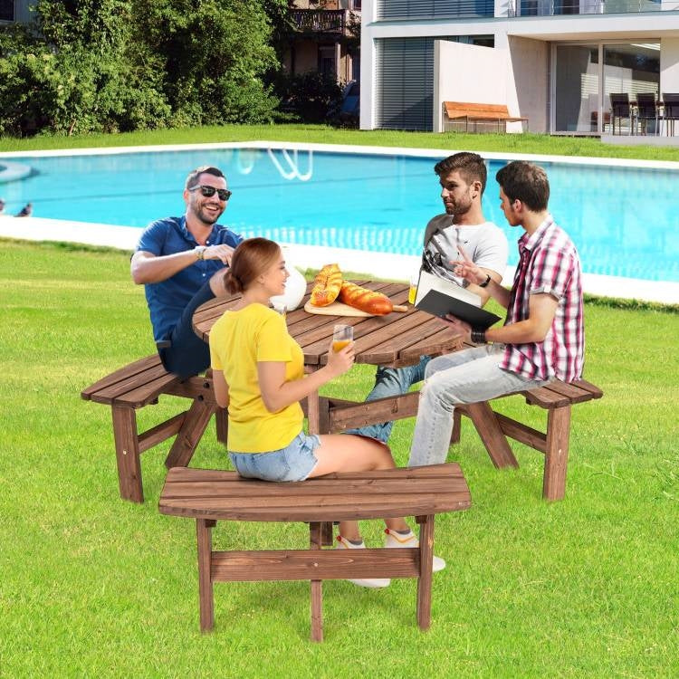 Solid Cedar Wood Outdoor Picnic Table with 3 Benches Patio Garden Dining Set LuxuryLifeWay Online Store
